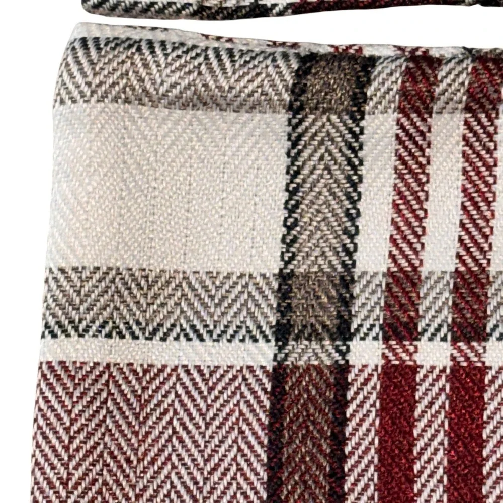 Plaid Throw Pillow Covers Set of 2 Burgundy Cream Square 24x24 Farmhouse Rustic